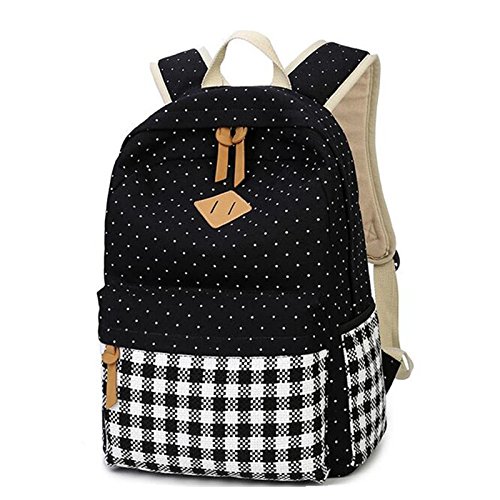 Preisvergleich Produktbild Backaga Schulranzen für Jugendliche Mädchen Plaid Leinwand Rucksäcke Polka Dot Casual Rucksäcke Wie Foto