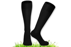 XCOZU 2 calcetines de fútbol para niños, calcetines de fútbol negros, transpirables, accesorios de entrenamiento para fútbol, hockey, rugby, para niños y niñas, calcetines largos