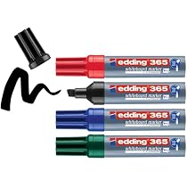 Lot De 4 Marqueurs De Tableau EDDING 365 - Rechargeables, Pointe Biseautée 2-7mm - 4 Couleurs Assorties