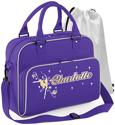 MusicaliTee Ballet Dancer - Dancing Girl Flowers - Purple - Personalised Dance Bag & Drawstring Shoe Bag