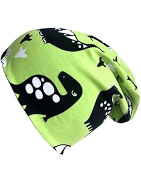 WOLLHUHN ÖKO Long-Beanie, Wende-Mütze, ganzjährig, DINO grün / schwarz, Innenseite uni grau, für Jungen und Mädchen...