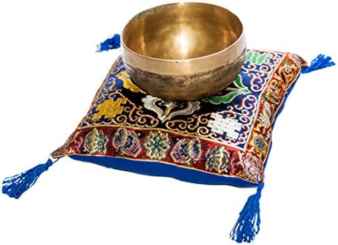 Singing Bowl Set 13 cm Diameter, Black/Bronze For Meditation And Relaxation Beautiful Handmade Sound Instrument in Nepal with Striker and Altar Cushion 20 x 20 cm