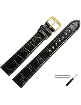 MARBURGER Uhrenarmband 18mm Leder Schwarz - Rindsleder, Kroko Prägung - Inkl. Zubehör - Ersatzarmband, Schließe...