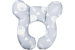 YLYDMY Baby-Reisekissen, Kopf- und Nackenstützkissen für Kindersitz, Neugeborene Kinderwagen Autositz-Einsatzkissen, für 0-1 Jahre altes Baby,Verhindert das Abkippen des Kopfes im Schlaf (Grauer Bär)