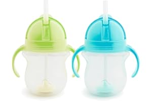 Munchkin Ensemble Tasses à Paille Click Lock Tip & Sip | Tasses Sippy Bébé & Tout-Petit avec Paille | Sans BPA | Non-Déversement | Pailles Lestées | 7 oz / 207 ml | Pack de 2 | Vert/Bleu