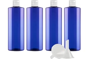 ZEOABSY 4 Pièces 500 ML Bleu Bouteille en Plastique avec Bouchon à Charnière Blanc, Épaule Plate Vider Bouteille Ronde en PET de Voyage pour Cosmétiques Liquides