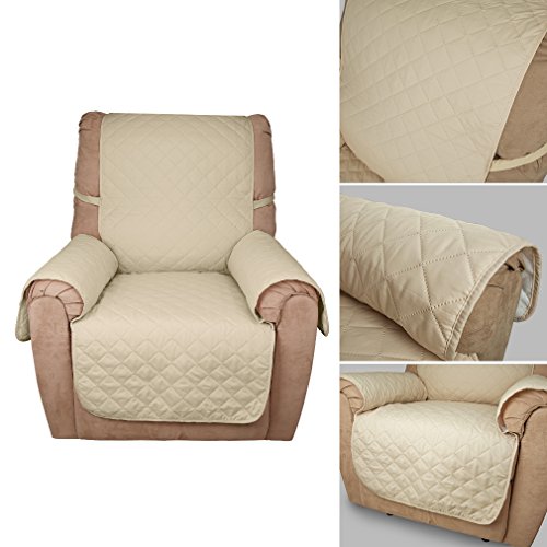 Auralum 177 x 56cm Anti-Rutsch Sesselschoner Sofaschoner Sesselschutz Sofaüberwurf aus Polyester für 1 sitzer Sofa, Waschbar 30° – Beige - 4