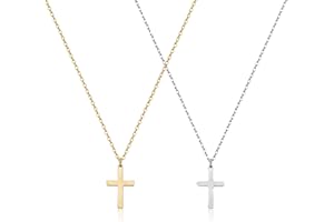 MADGININE Chain with Cross 2 PCS,Cross Necklace Men for Boys & Girls Silver Cross Necklace Hypoallergenic Cross Chain for Birthdays，Christmas,Easter,Thanksgiving,Silver+Gold,Small Size