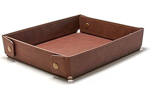 Magracy PU Leather Valet Tray for Men Women Desk Drawer Organiser Tray Nightstand Caddy for Jewelry Coins Phone Glasses Keys Watch Wallet Light Coffee