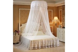 Voici et Voila Zanzariera Letto Zanzariere per Interni Zanzariera Letto Singolo Matrimoniale Universale Mosquito Net Zanzariera Lettino Bambini Decorazione Camera Principessa Romantico Bianco