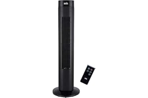 ANSIO Ventilatore a torre oscillante nero da 30" con telecomando - Ventilatore a colonna - Ventilatore a piedistallo da 75 cm - Ventilatore - Modalità vento a 3 velocità a 3 velocità con cavo lungo