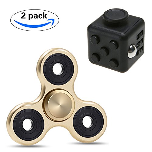 KAIHONG Fidget cube/Hand Spinner Stress Relief Toy,Aluminum Alloy Hand Spinner EDC Fidget Toy Stress Reducer Made Bearing Focus Anxiety Relief Toys for Killing Time (2 Pack, Gold/Cube Relieves Stress toy) KAIHONG Fidget cube/Hand Spinner Stress Relief Toy,Aluminum Alloy Hand Spinner EDC Fidget Toy Stress Reducer Made Bearing Focus Anxiety Relief Toys for Killing Time (2 Pack, Gold/Cube Relieves Stress toy)