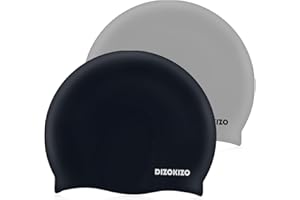 Dizokizo 2pcs High Elasticity Silicone Swim Cap for Women and Men, Comfortable Non-Slip Swimming Caps for Long and Short Hair, Durable Waterproof Swim Hats for Adults