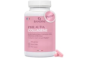 Bandini® Collagène Marin Peptan® + Acide Hyaluronique 180 Gélules, Anti Age pour Peau, Articulations et Cheveux - Vitamine C, Biotine, Zinc, Coenzyme Q10 et Sélénium, 1000mg Collagen Type I Hydrolysé