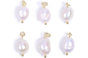 KISSPAT 6 ciondoli con perla bianca, stile elaborato, pendenti con piccole perle d'acqua dolce, per la creazione di gioielli, placcati in oro 14K