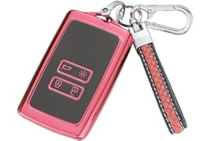 RYE TPU Cover Shell for Renault 4 Buttons Car Key Fob,Keyless Smart Card Case Holder Fit to Clio/Megane/Kadjar/Captur/Dacia Duster，with Keychain - Red