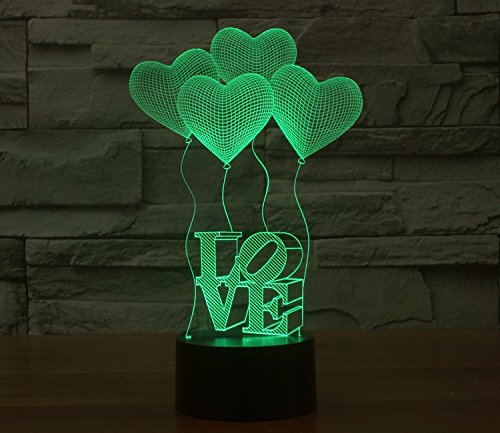 Olayer kreative 3D-LED-Lampe Illusion Nachtlicht 3D-Schriftzug Love und Herzen, Acryl, mit Farbwechsel - 4