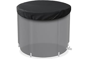 SNOWCHECKING Waterproof Cold Plunge Pool Cover Round Ice Bath Tub Protector With Elastic Band 36.6 Inch Black(210D L)