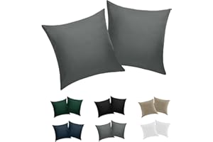‎BEDELITE BEDELITE Kissenbezug 80x80 Baumwolle Grau - Kopfkissenbezug 80x80cm Anthrazit 2er Set mit extra Lange Reißverschluss, weiche Oeko-Tex Kissen Bezug Dark Grey Pillowcase Pillow Cover