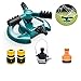 Produktbild L&U Gartenregner mit 4 Düsen - Automatische Rasenregner mit 360 ° -Drehung, 3-Arm-Sprühgerät, Drehregner für Code, Gartenschlauchanschluss