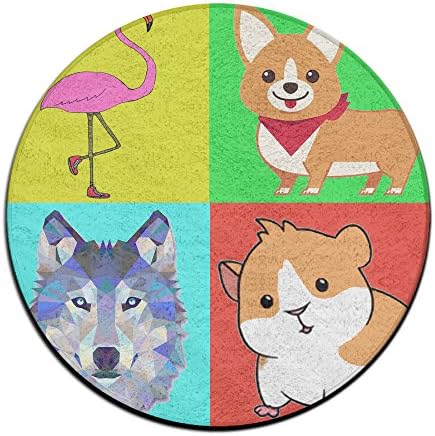 Cute Animals Flamingo Corgi Wolf And Guinea Pig Non-slip Mats Circular Carpet Mats Dining Room Bedroom Carpet Floor Mat 23.6 Inch