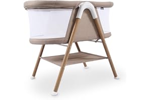 Kiddies Kingdom Aya Easy Dream Portable Baby Crib, with Mesh Sides, Lightweight Design for Newborns and Toddlers (Wood/Sandstone)
