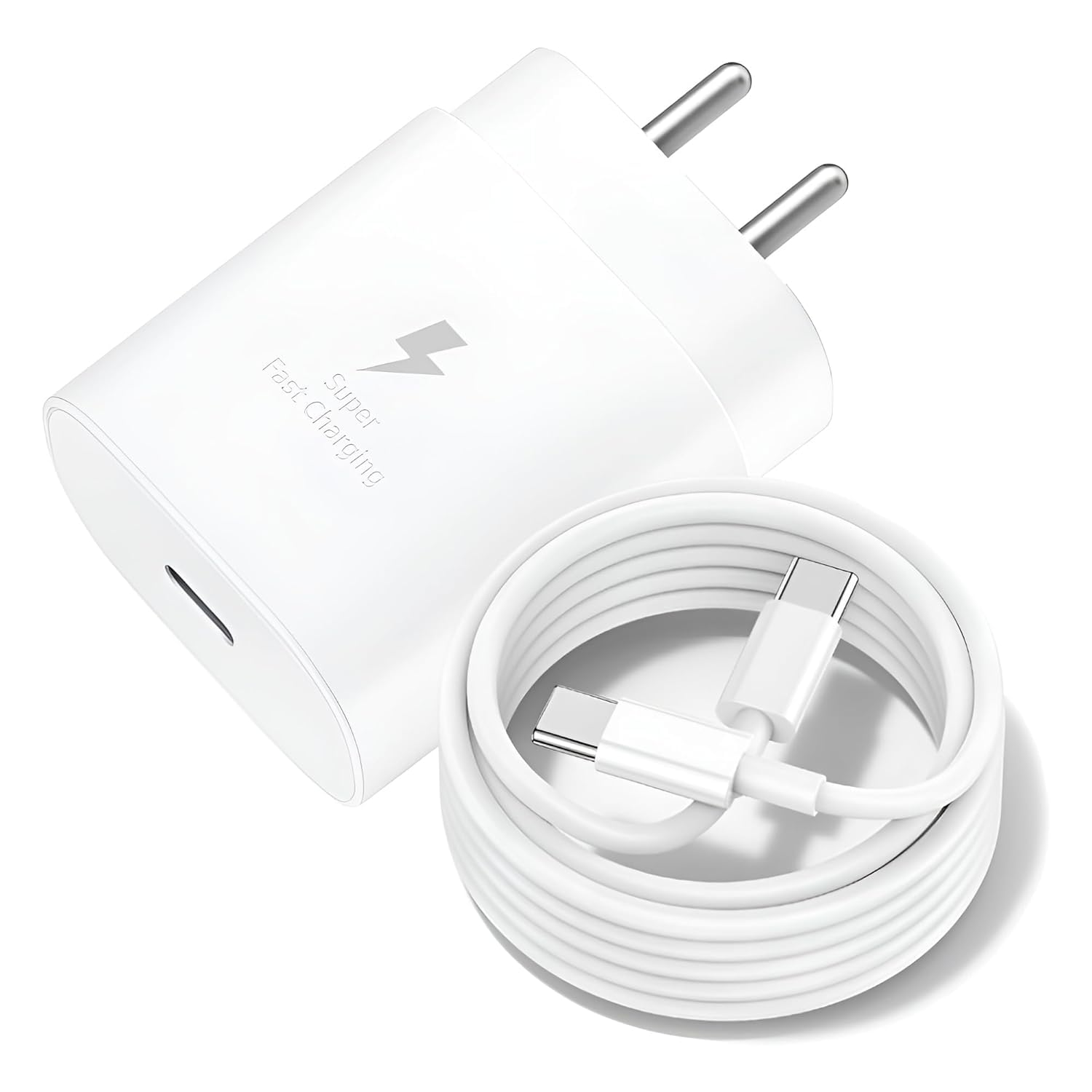 Samsung 25W Type-C Travel Adapter & USB C Cable Combo Mobile Charger Super Fast Charging Adaptor with PD Charging for Samsung Galaxy S24 Ultra S23 S22 S21 fe S20 S20+ M14 5G M34 M54 M53 5g M33 - White