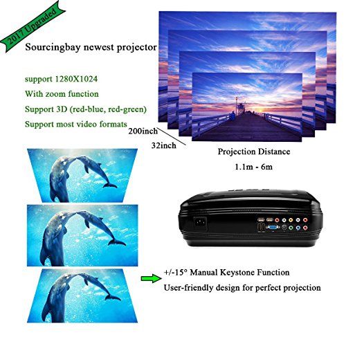 Video Projector, Sourcingbay Newest BY58 3200 Lumens 1080P HD LED Projectors Home Cinema Theater Efficiency Backyard Outdoor LCD Support Laptop Xbox VGA USB Speaker HDMI for Computer TV Laptop Gaming SD