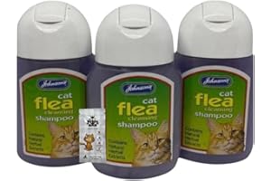 AETN Creations Cat Flea Shampoo Bundle of 3x125ml Johnson Flea Cleansing Shampoo for Cat's and AETN Creations Chicken Cat Treat