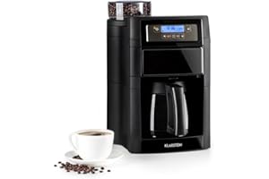 KLARSTEIN Machines à Café Grain Automatiques, Cafetière à Grain Expresso avec Broyeur 1000W, Minuterie et Filtre à charbon actif, 5 Niveaux de Mouture, 10 Tasses