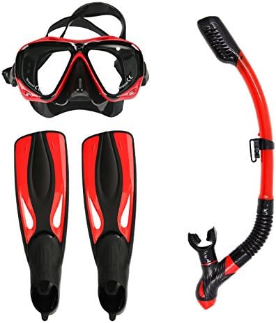 Uzexon 3 Pieces Adult Snorkeling Sport Purge Mask Fins Dry Snorkel Gear Sets Uzexon 3 Pieces Adult Snorkeling Sport Purge Mask Fins Dry Snorkel Gear Sets (Red, Medium)