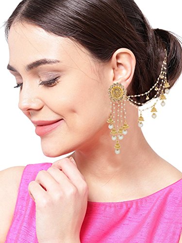The Luxor Gold Plated American Diamond Long Chain Jhumki Earrings for Women (ER-1735)