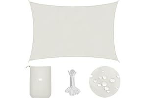 Sekey Sonnensegel Wasserdicht 2x3m Rechteckig PES Polyester, Sonnenschutz 95% UV Schutz Windschutz Reißfest Wetterfest, für Balkon Garten, mit Ösen und Befestigungsseile, Weiß