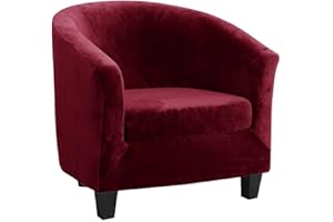 qiden 2-Pieces Tub Chair Cover, High Stretch Velvet Club Chair Slipcovers For Armchairs, Single Seater Sofa With Cushion Cover. Sofa Couch Cover For Living Room Office Reception Christmas-Wine Red