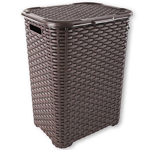 Wäschekorb in Rattan Optik 60 Liter -atmungsaktiv- mit offen gestalteter Struktur in 4 verschiedenen Farben (Braun) - 2