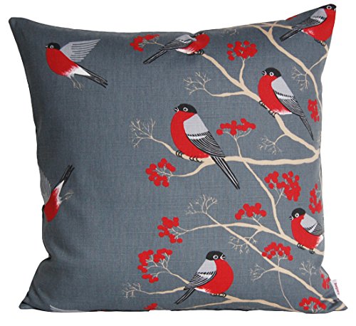 beties Beeren Vögel Kissenhülle ca. 50x50 cm in interessanter Größenauswahl hochwertig & angenehm 100% Baumwolle Farbe (stone)