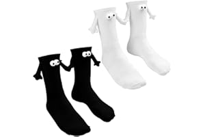 Ziofy 2 Pair Magnetic Socks Suction 3D Doll Couple Socks, Couple Holding Hands Socks, Funny Couple Socks, Novelty Unisex Cute Socks with Eyes for Women Men