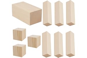 MoTrent 10PCS Basswood Blocks for Carving, 3 Sizes Natural Unfinished Wood Whittling Set DIY Shaping, Painting Art Craft, 15 x 2.5 x 2.5 cm & 15 x 5 x 5 cm & 5 x 5 x 5 cm