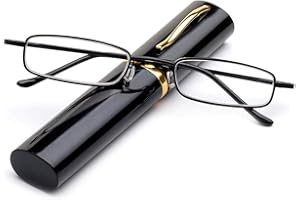 ‎KOKOBIN Flexibel Metall Lesebrille Sehhilfe Federn-Scharnier Lesehilfe Unisex Lesegerät mit Brillenetui wie Stifthalter (schwarz, 1.0)