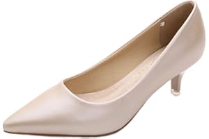 WUIWUIYU Women's Girls' Fashion Pointed Toe Kitten Heel Pump Shoes