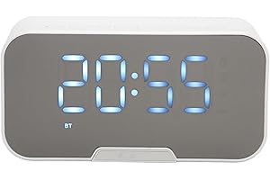 ANNADUE Głośnik Bluetooth z Cyfrowym Budzikiem, Wielofunkcyjny Głośnik z Lustrzanym Budzikiem i Radiem FM do Biura w Sypialni, Obsługa Radia FM z Wyświetlaczem Temperatury (Biały)