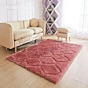 Maria carpet Bright Silk Shaggy Carpet 5x7 feet Rose Colour Carpet Geometric Export Carpet 5x7 feet for Living Room Rose Colour Shaggy Area Rug Carpet Shaggy Carpet Thick Soft Pile