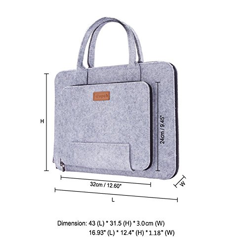 Ropch 17 17,3″ Filz Laptoptasche / Notebooktasche Tasche Hüllen Sleeve Case mit Griff für 17,3 Zoll Dell / HP / Lenovo – Grau & Schwarz - 2