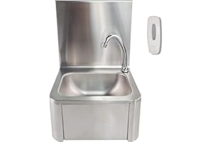 TAIMIKO Commercial Kitchen Knee Operated Hand Wash Sink Stainless Steel Kitchen Basin Hand Free Catering (with backplane)