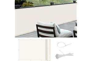 COOL AREA Brise-Vue pour Balcon PES Couverture de confidentialité Écran Vent Protection UV Opaque Résistant aux Intempéries, 90x600cm,Cream