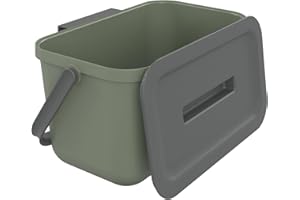 SUNDIS Loops, poubelle de tri sélectif d’intérieur 4L, rectangulaire, en plastique recyclé vert, avec couvercle et anse, idéale déchets organiques, pour cuisine, cantine, restaurant, salle de pause