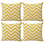 Luxbon 4er Set Mittelmeer Stil Zick Zack Streifen Welle Leinen Kissenbezug Lendenkissen Wurfkissenbezug Pillowcase Cafe Haus Auto Cafe Deko 18 x 18 '' Gelb