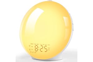 VOGHERB Sunrise Alarm Clock, Wake Up Light with Sunrise/Sunset Simulation Dual Alarms & Snooze Function, 14 Colors Night Light Atmosphere Lamp and 8 Natural Sounds, FM Radio, USB Port
