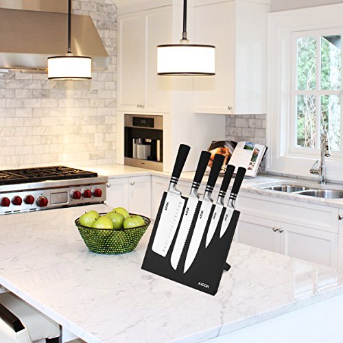 Aicok Magnetischer Messerblockset, Messerset Mit Magnetischem Messerhalter, 6-tlg, Rostfreier Spezialstahl Messerblock Set mit Magnetischem Messerbrett, Schwarz - 2