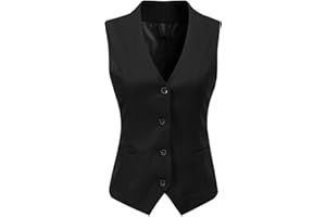 Gowjog Damen Weste Anzugweste Gefüttert Button Up V-Ausschnitt Smoking Vintage Jacke Dressy Ärmellos Westen